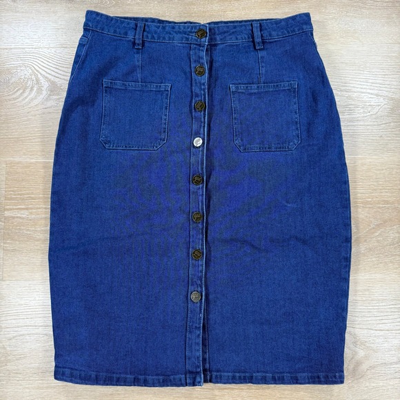 Dresses & Skirts - All About You Denim Skirt Button Front Pockets‎ Pencil Casual Chic Size 34